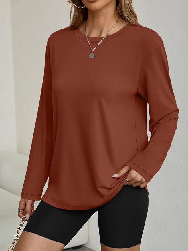 Women's Oversized Long Sleeve Shirts Fall Trendy Tops Fashion Gym Baggy Basic Casual Loose Fit Workout Y2k Clothes