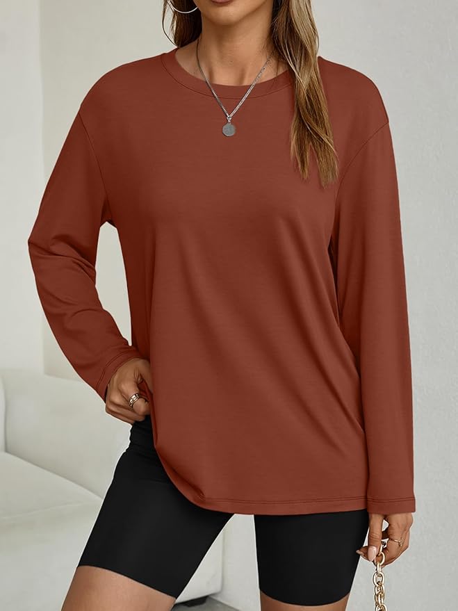 Women's Oversized Long Sleeve Shirts Fall Trendy Tops Fashion Gym Baggy Basic Casual Loose Fit Workout Y2k Clothes