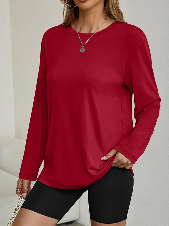 Women's Oversized Long Sleeve Shirts Fall Trendy Tops Fashion Gym Baggy Basic Casual Loose Fit Workout Y2k Clothes