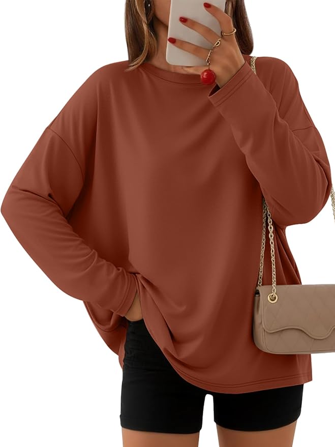 Women's Oversized Long Sleeve Shirts Fall Trendy Tops Fashion Gym Baggy Basic Casual Loose Fit Workout Y2k Clothes