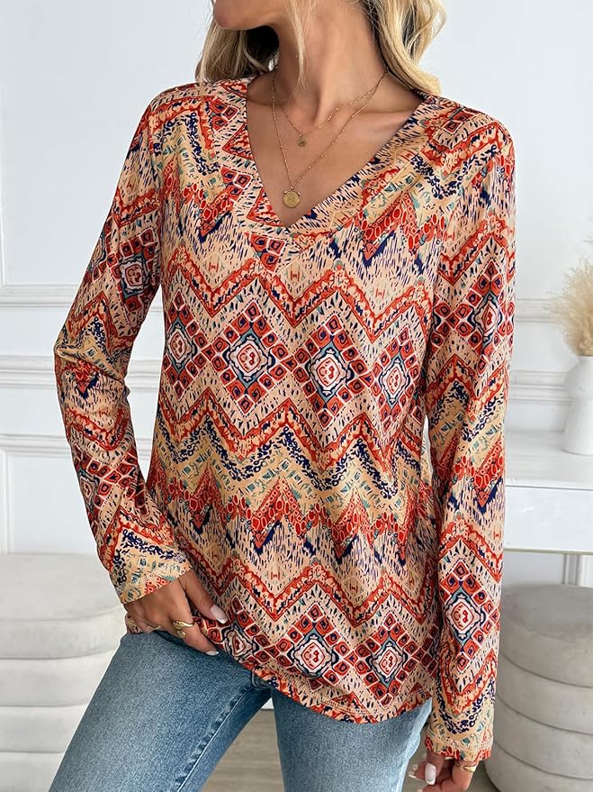 AUTOMET Long Sleeve Shirts for Women Tops V Neck Casual Top Comfortable Shirt Soft Basic Tees Women Blouses