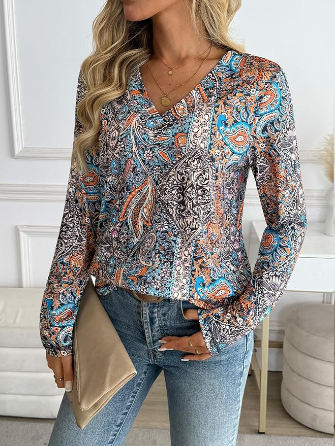 AUTOMET Long Sleeve Shirts for Women Tops V Neck Casual Top Comfortable Shirt Soft Basic Tees Women Blouses