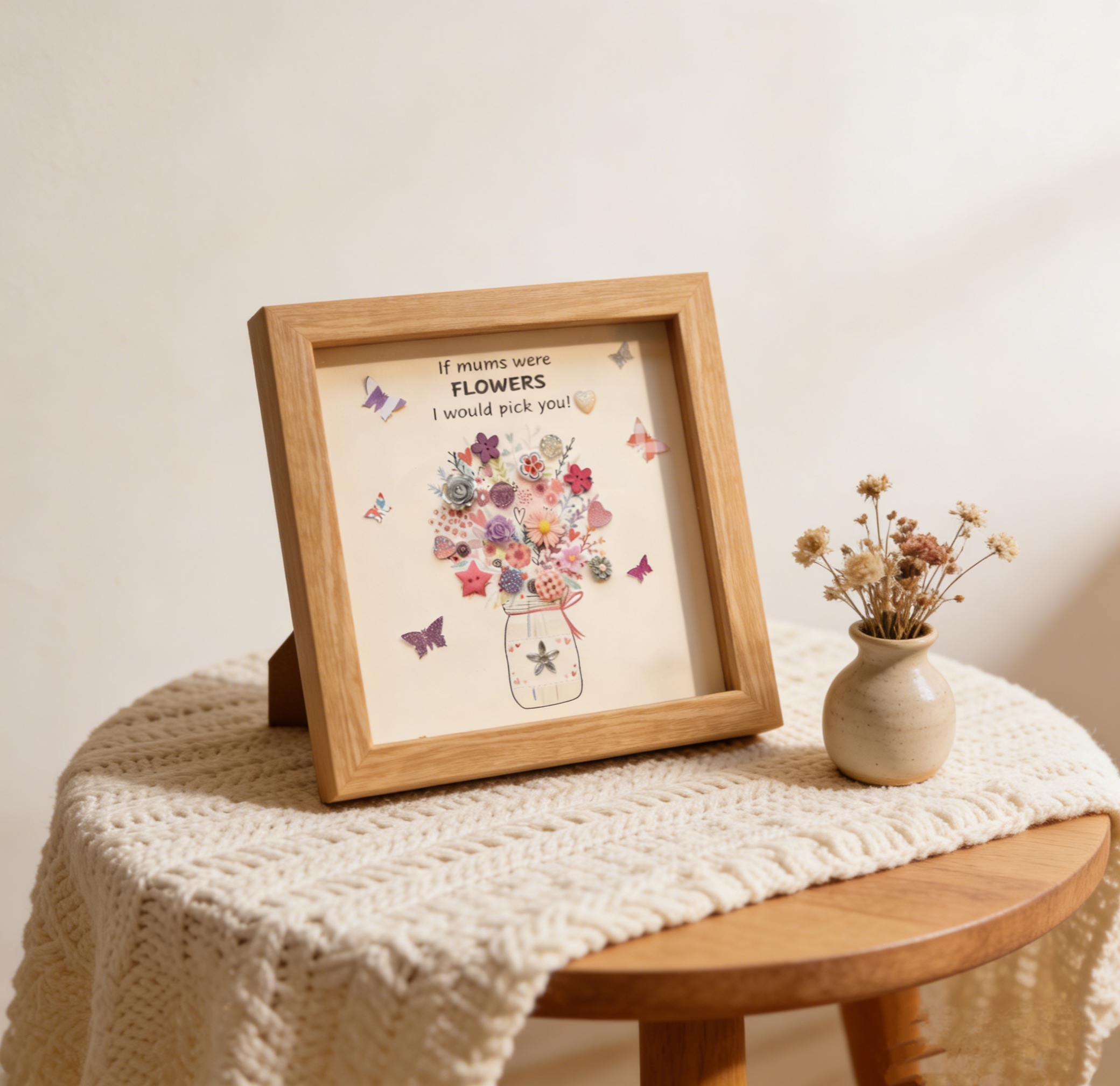 Button Art Decor：A bouquet of flowers, a meaningful gift for mothers.