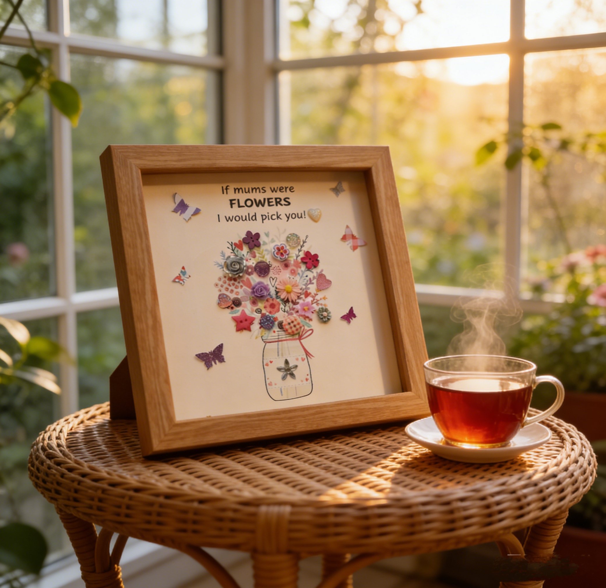 Button Art Decor：A bouquet of flowers, a meaningful gift for mothers.