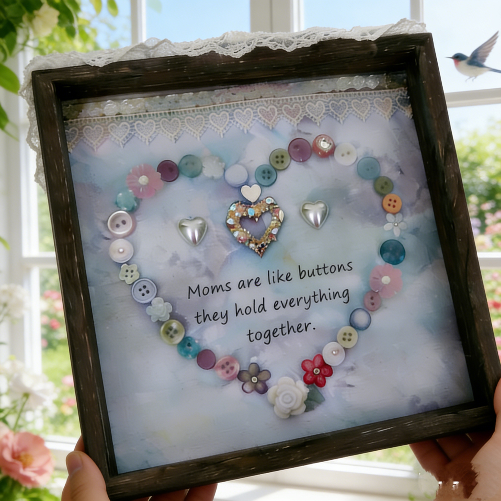 Button Art Decor：button heart, a meaningful gift for mothers.