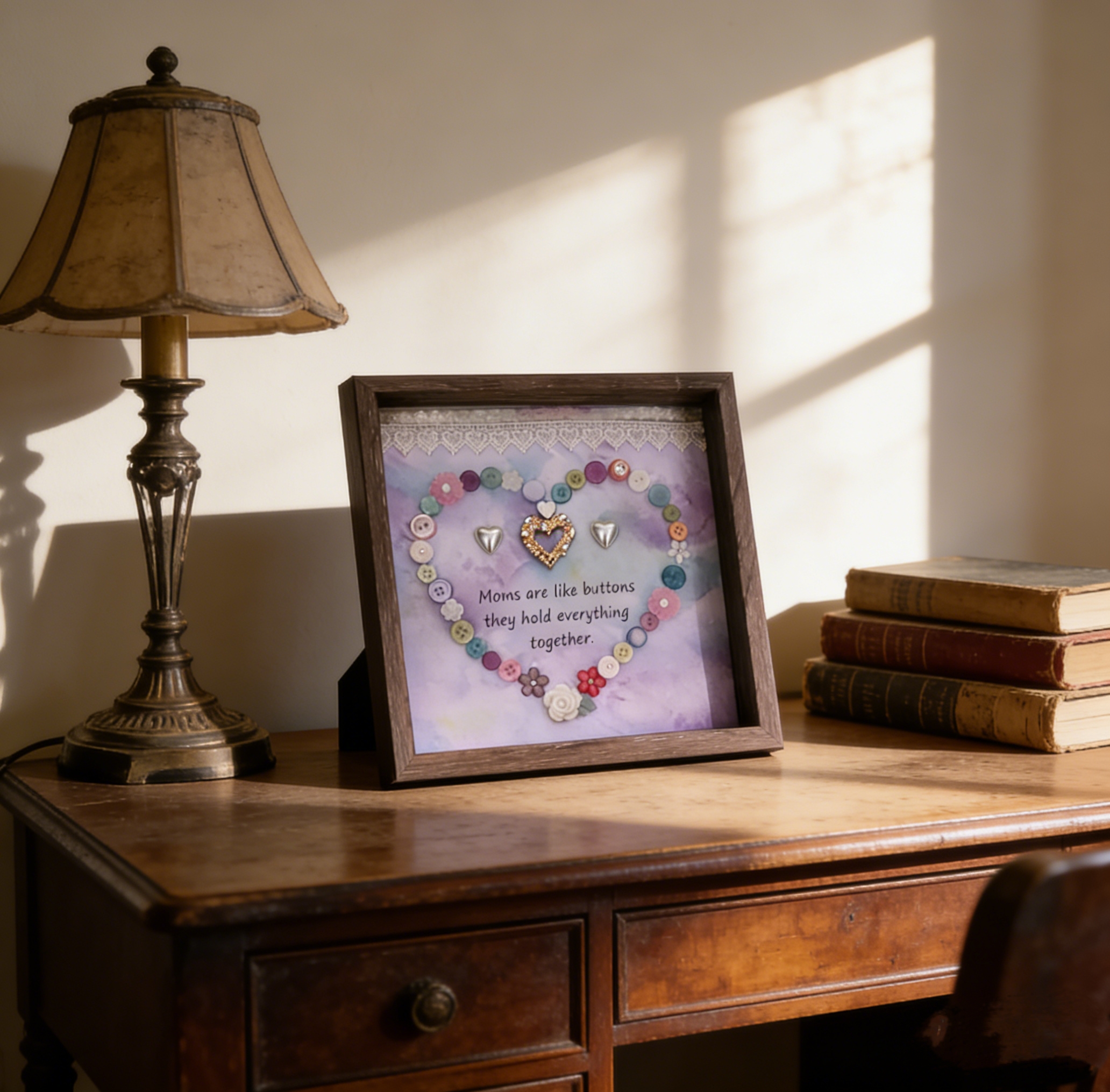 Button Art Decor：button heart, a meaningful gift for mothers.