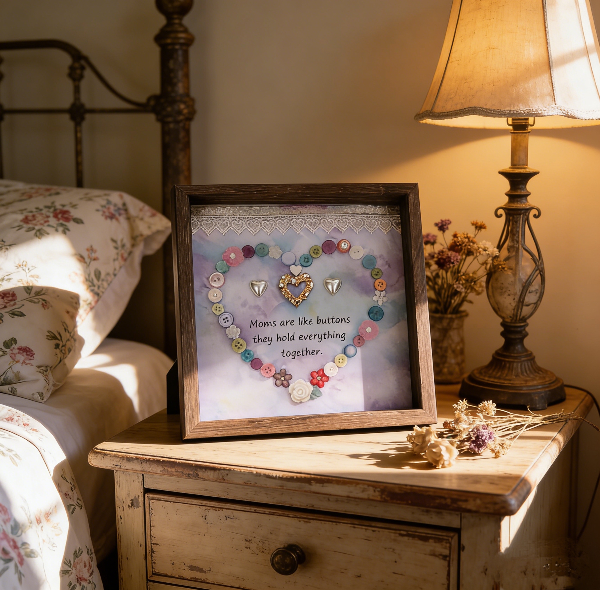 Button Art Decor：button heart, a meaningful gift for mothers.