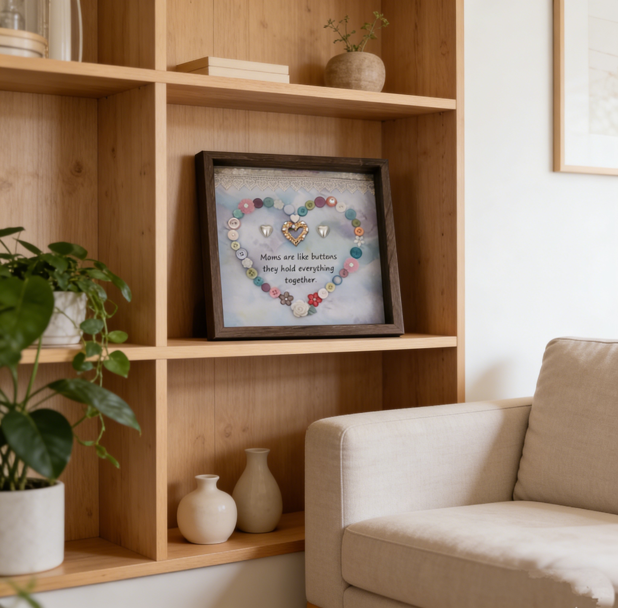 Button Art Decor：button heart, a meaningful gift for mothers.