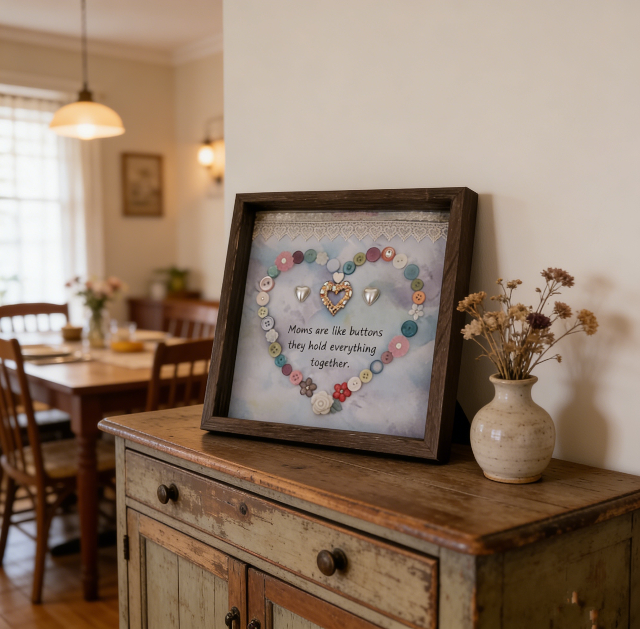 Button Art Decor：button heart, a meaningful gift for mothers.