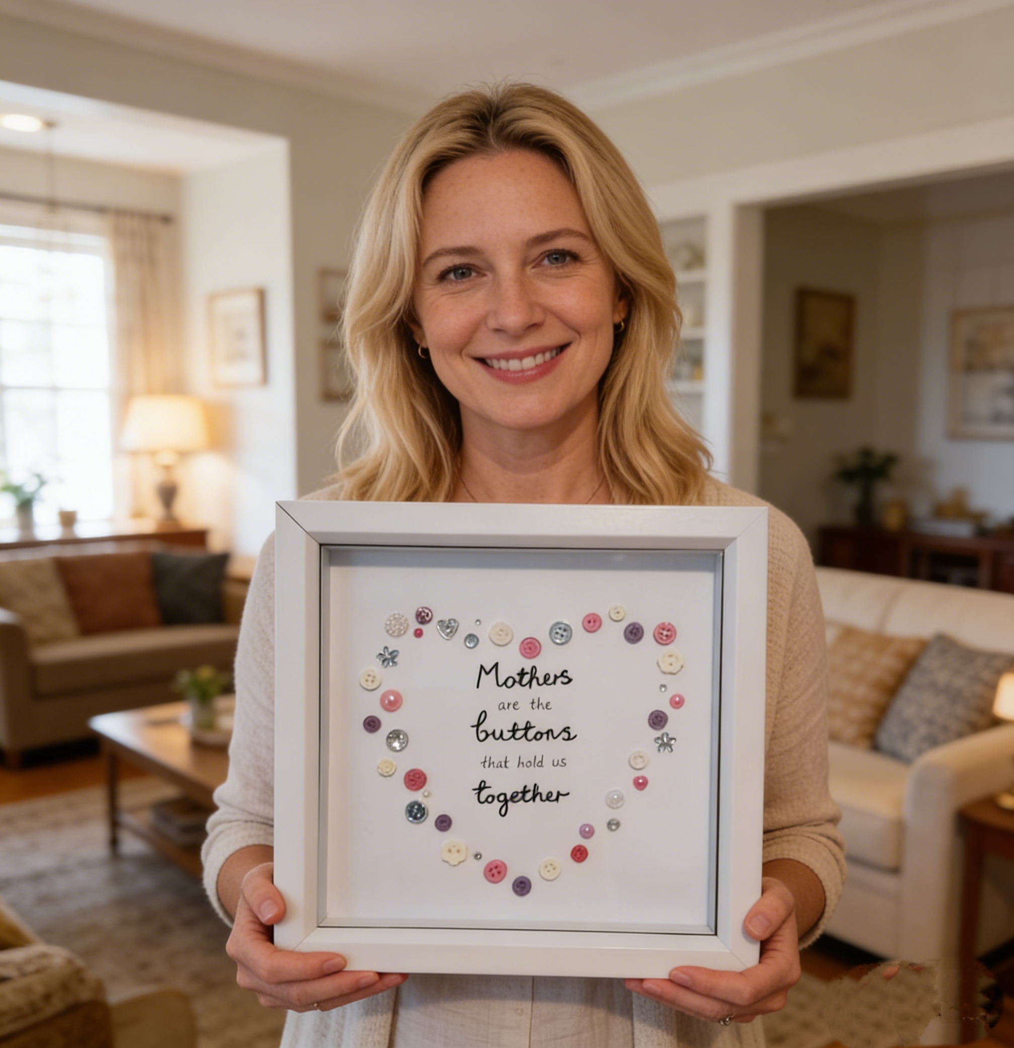 Button Art Decor：button heart, a meaningful gift for mothers.