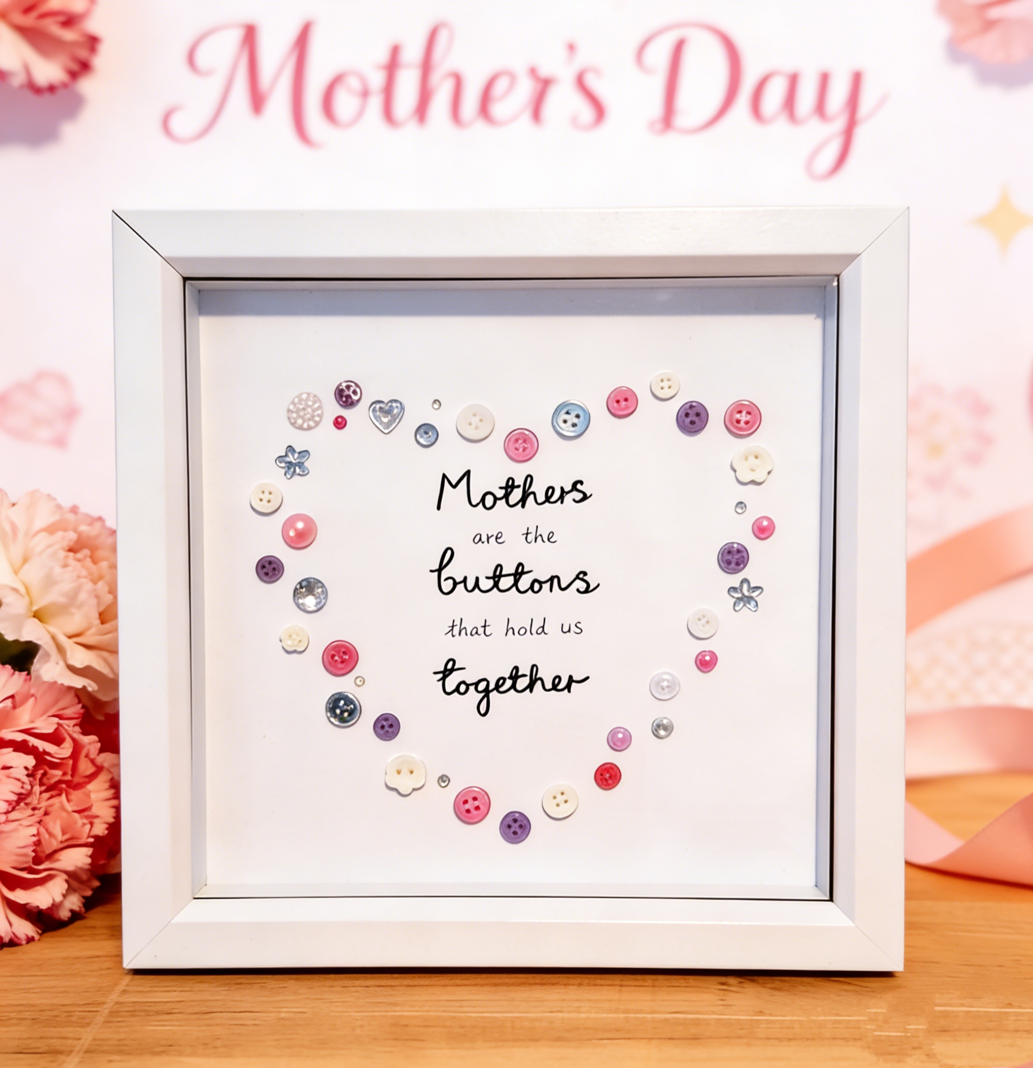 Button Art Decor：button heart, a meaningful gift for mothers.