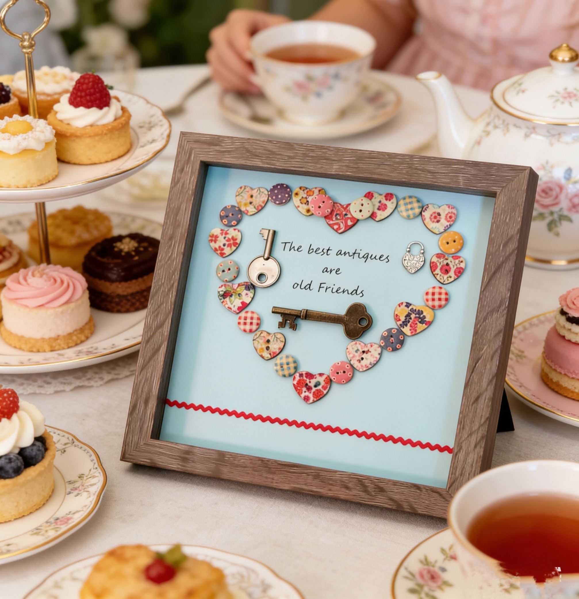 Button art decor for friends: The best antiques are old friends