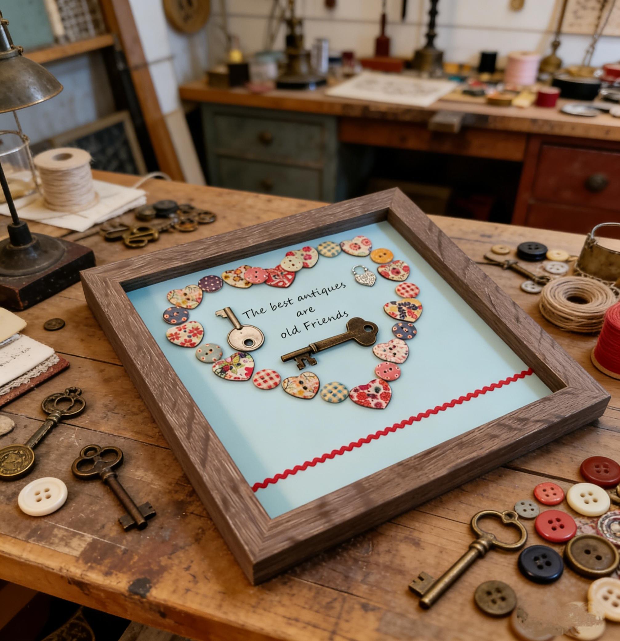 Button art decor for friends: The best antiques are old friends