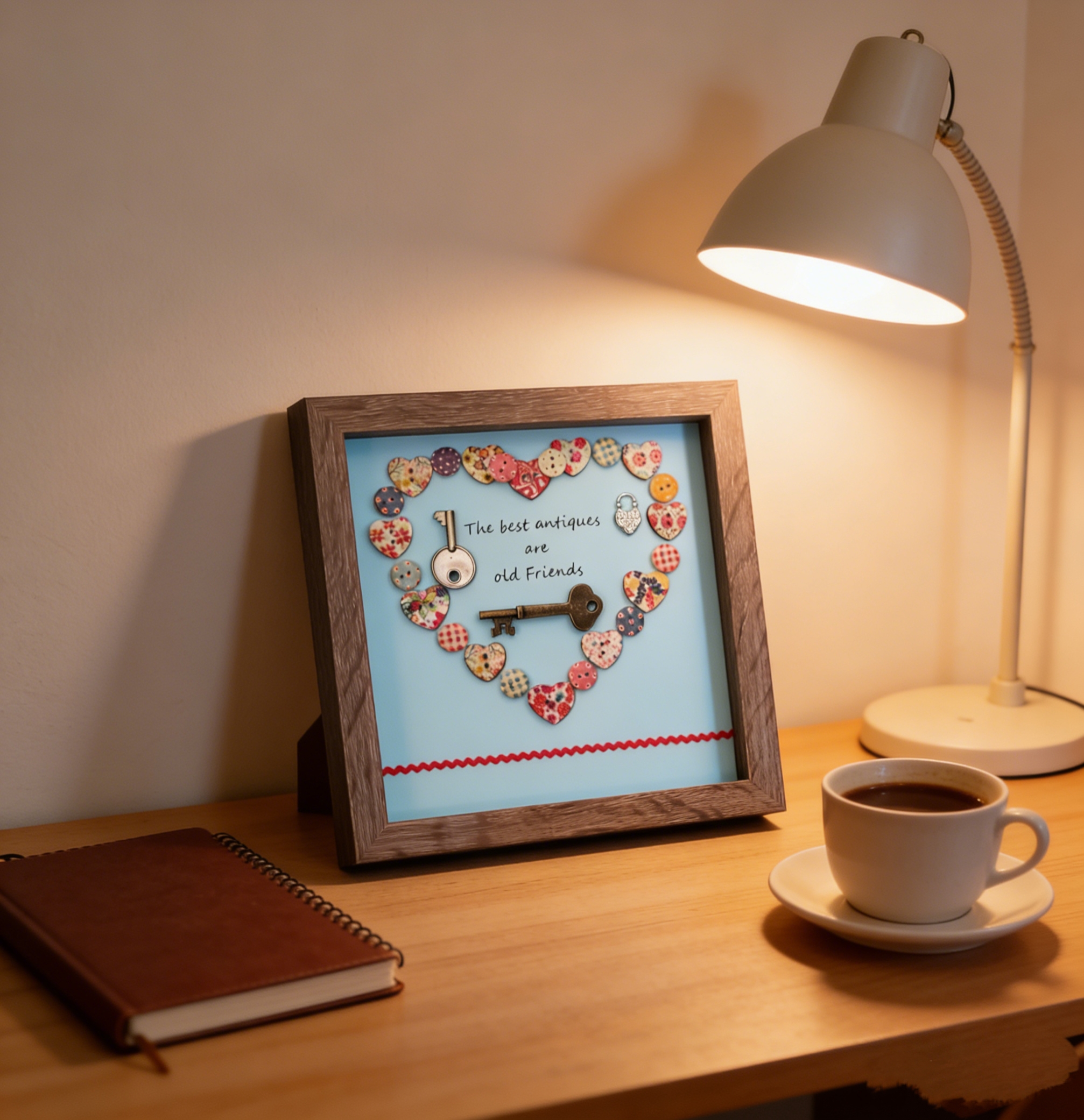 Button art decor for friends: The best antiques are old friends