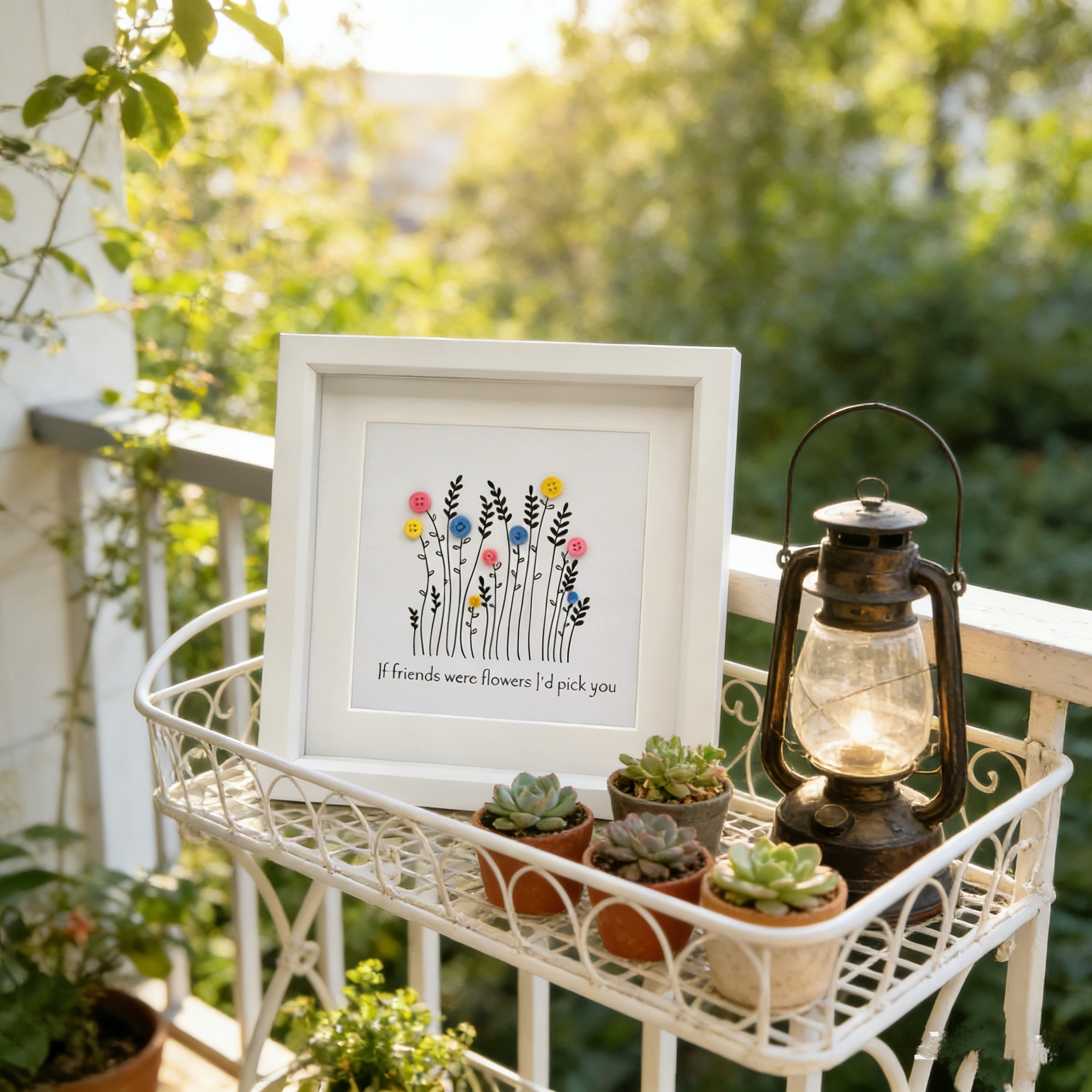 Button art decor for friends: Friendship is as beautiful as a flower. 🌸💕