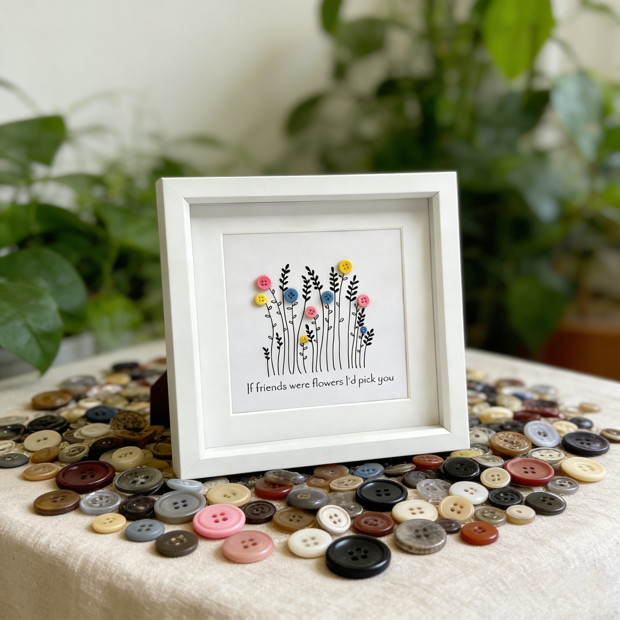 Button art decor for friends: Friendship is as beautiful as a flower. 🌸💕