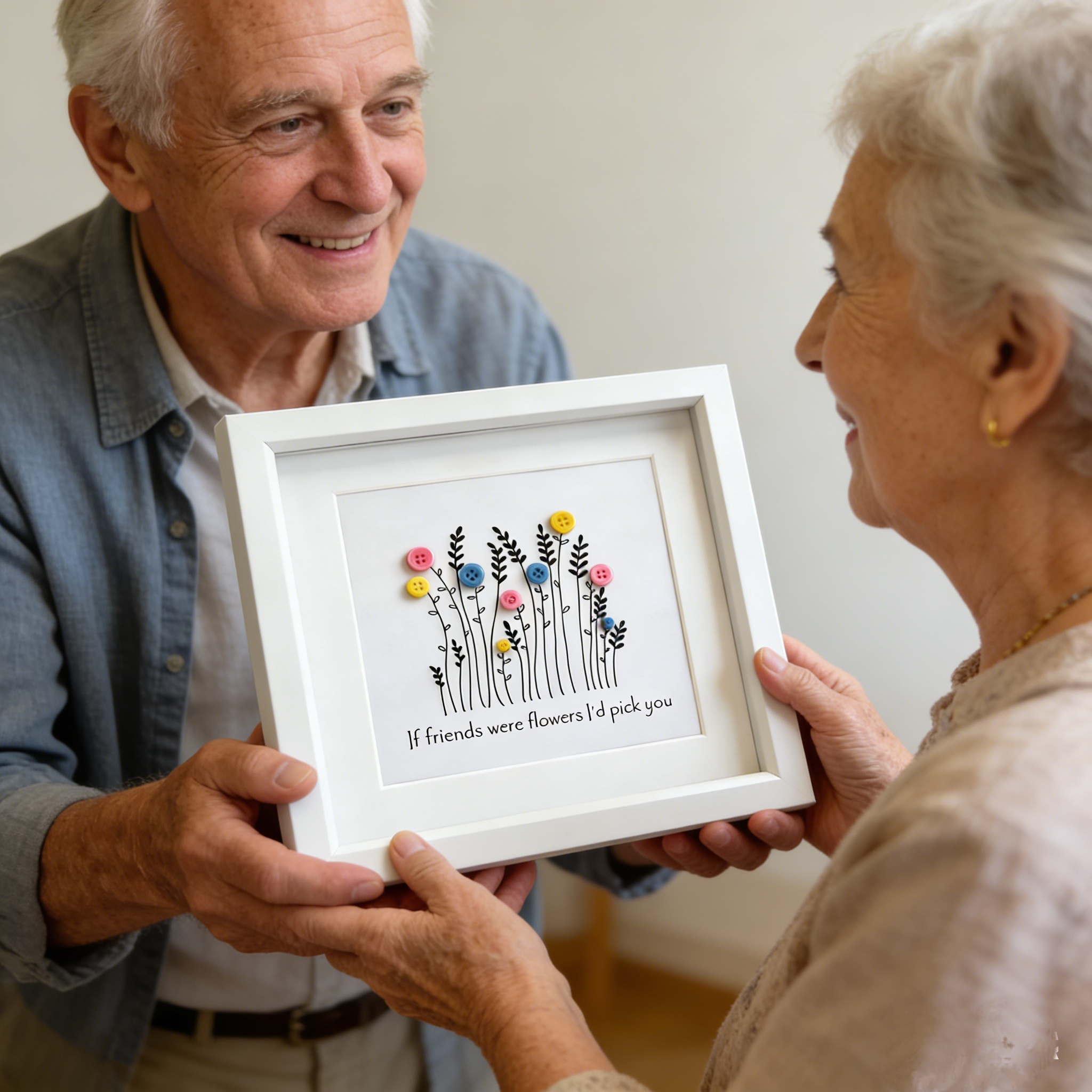 Button art decor for friends: Friendship is as beautiful as a flower. 🌸💕
