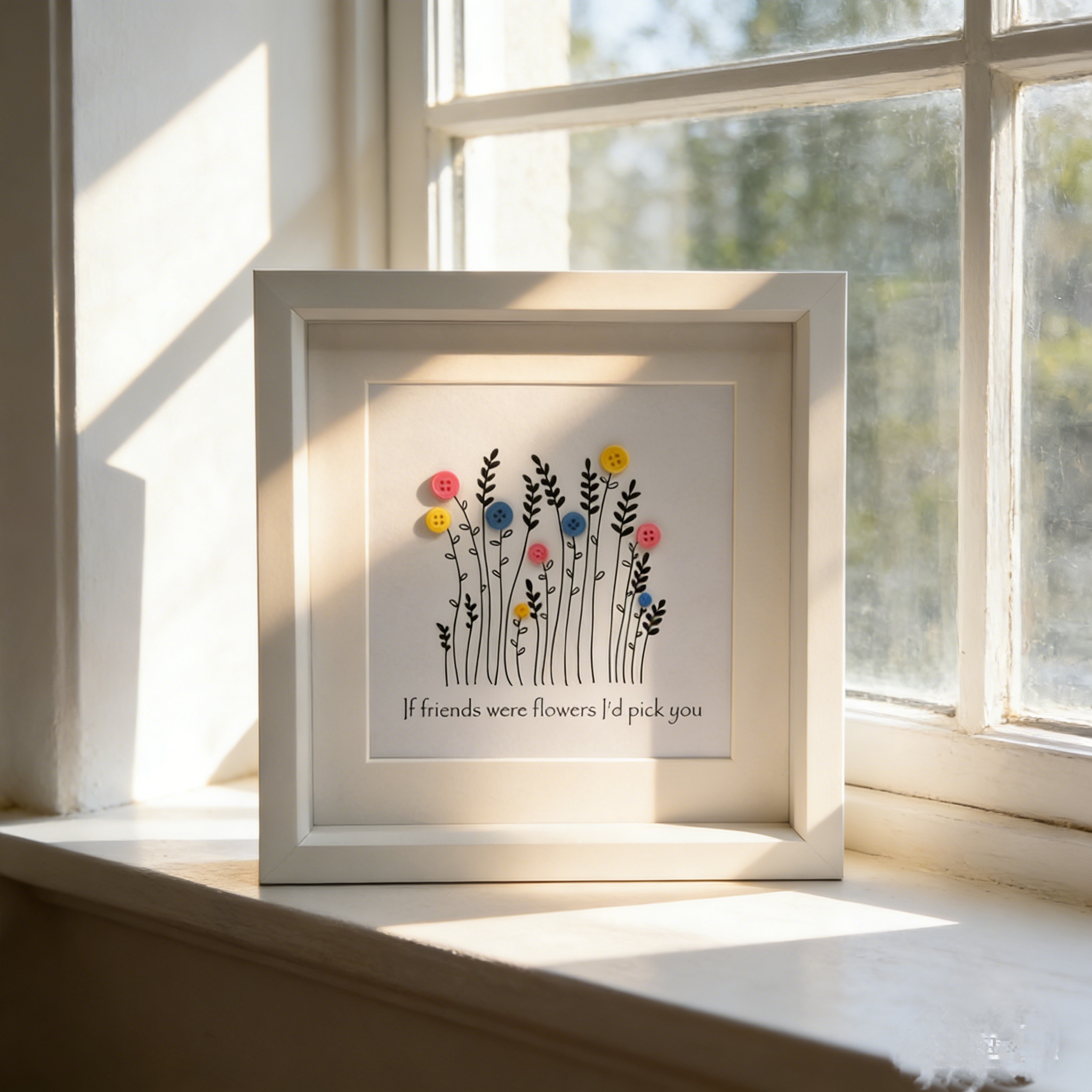 Button art decor for friends: Friendship is as beautiful as a flower. 🌸💕