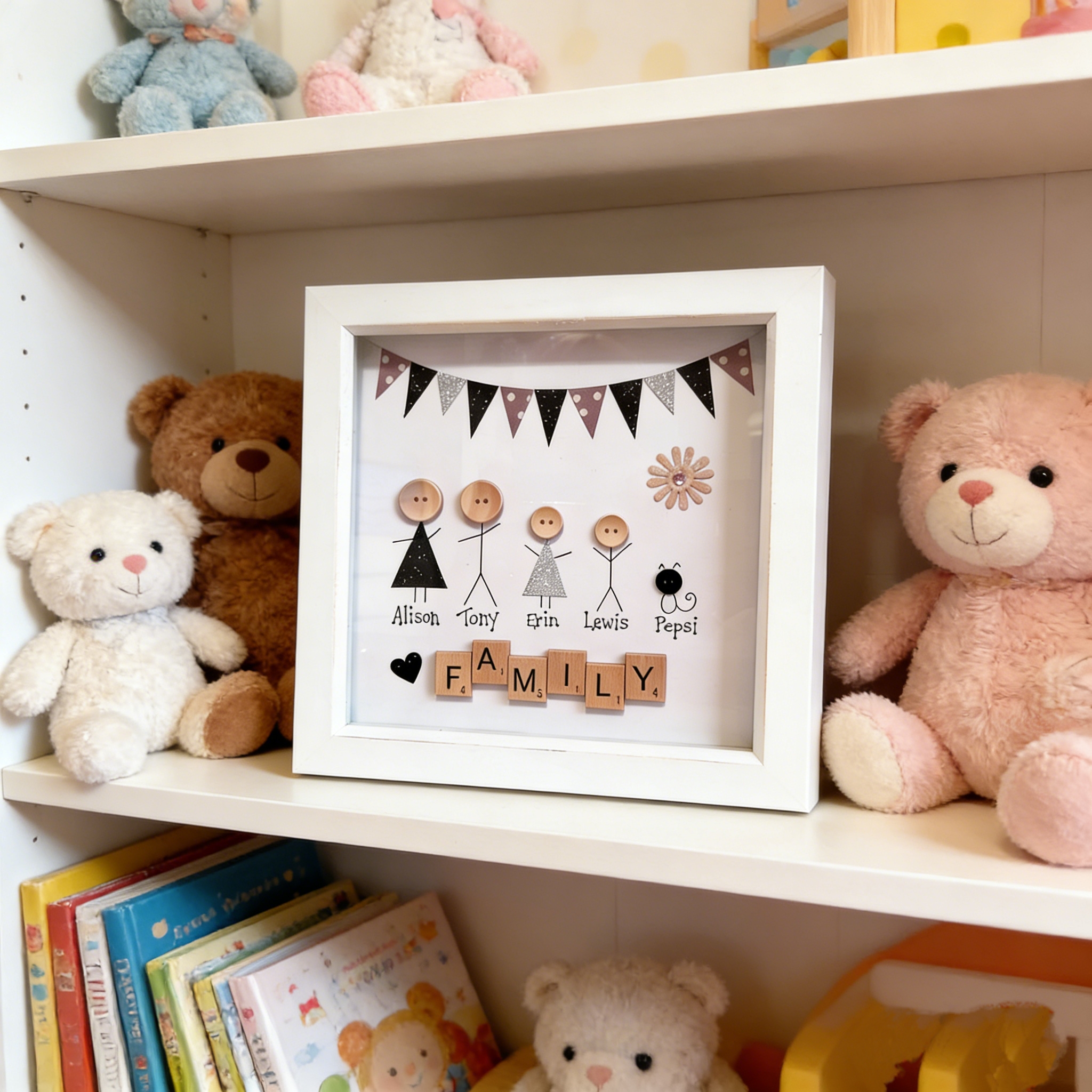 Button Art Decor：A happy family (name and number of people can be customized)