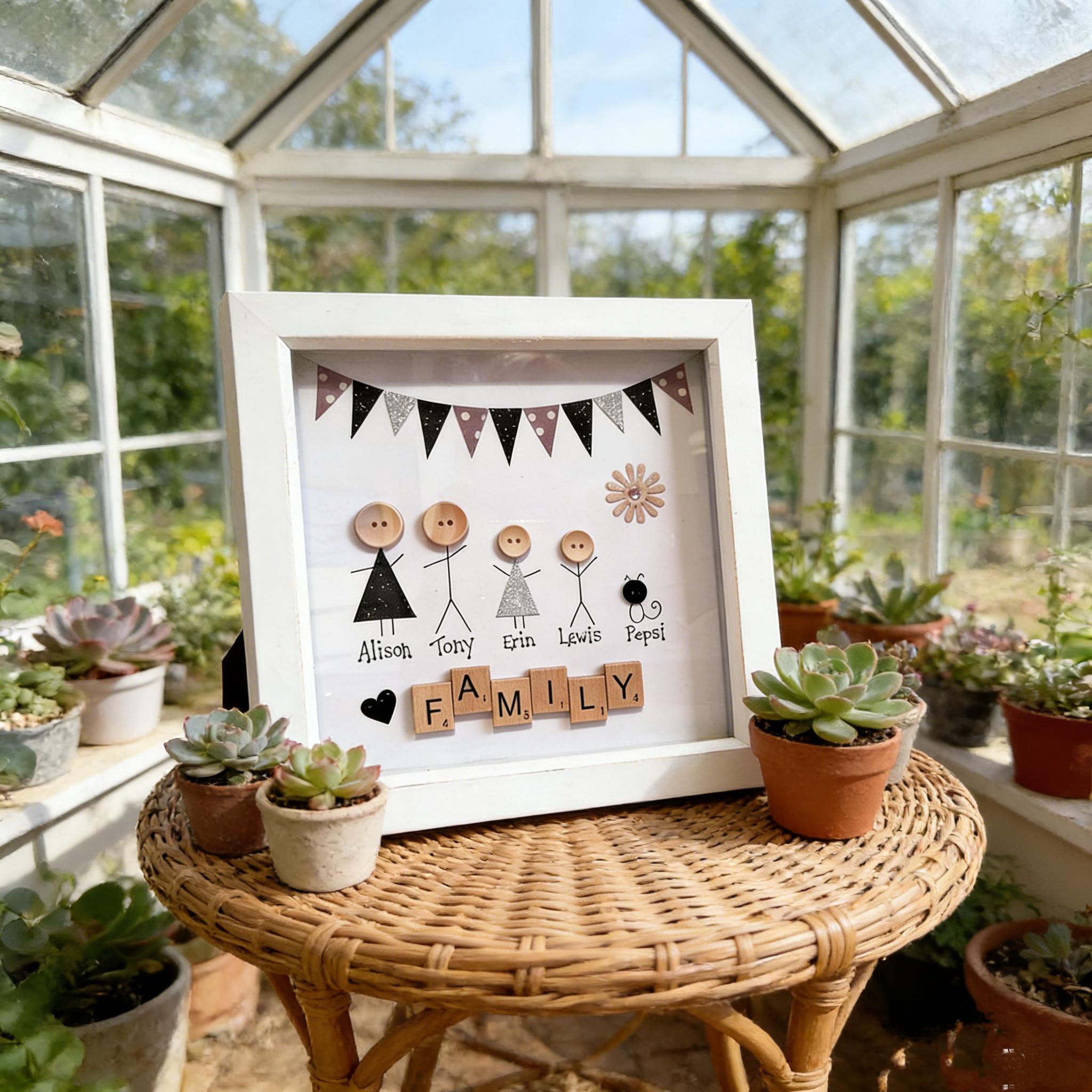 Button Art Decor：A happy family (name and number of people can be customized)