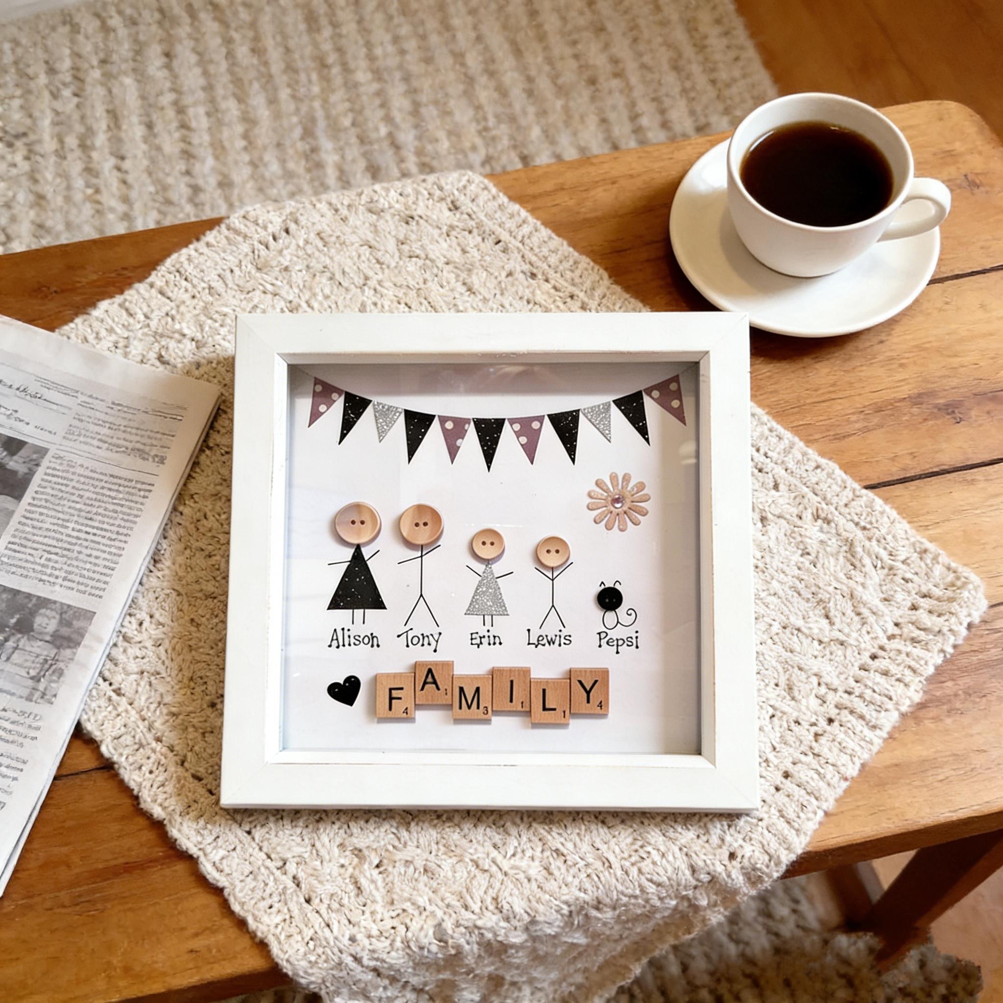 Button Art Decor：A happy family (name and number of people can be customized)