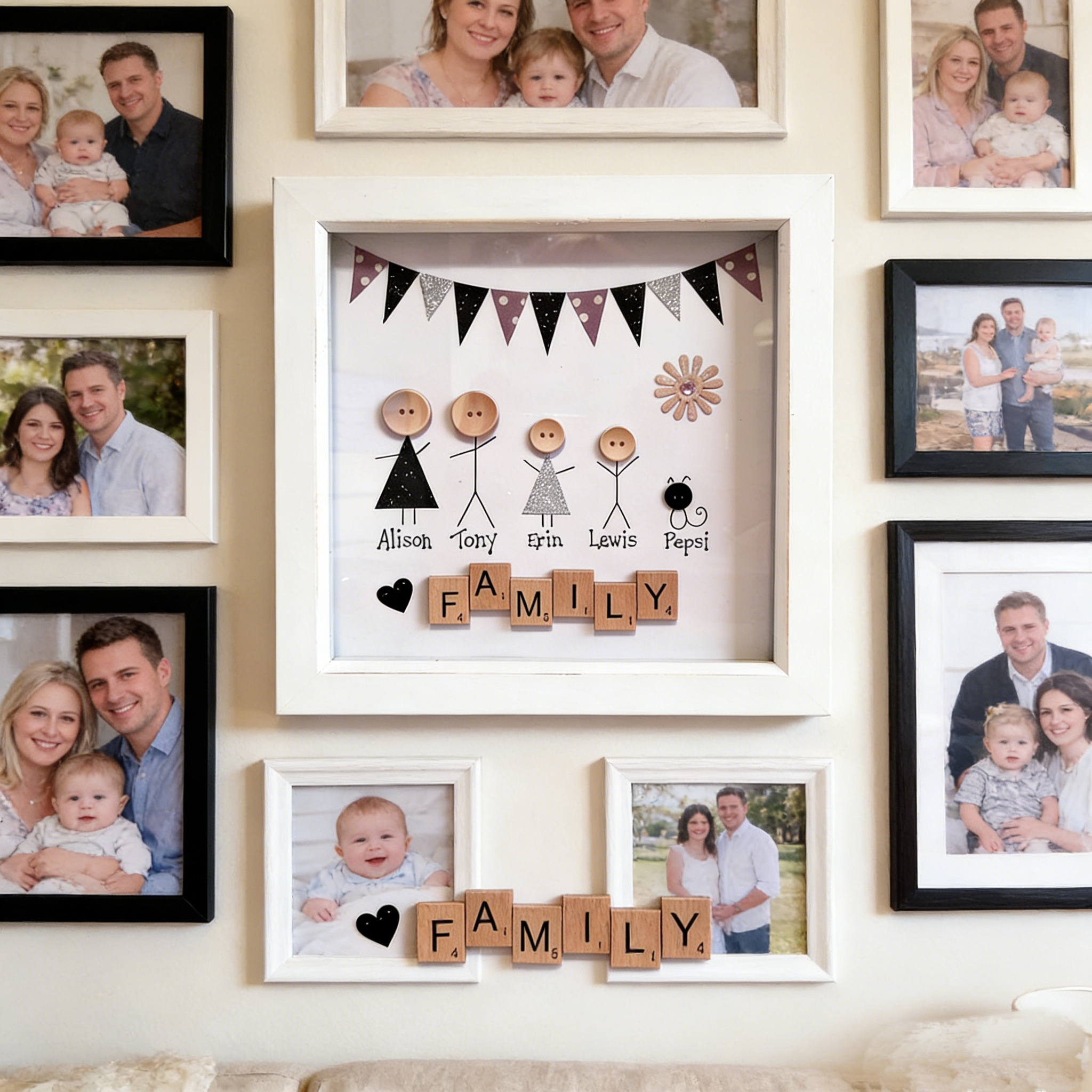 Button Art Decor：A happy family (name and number of people can be customized)