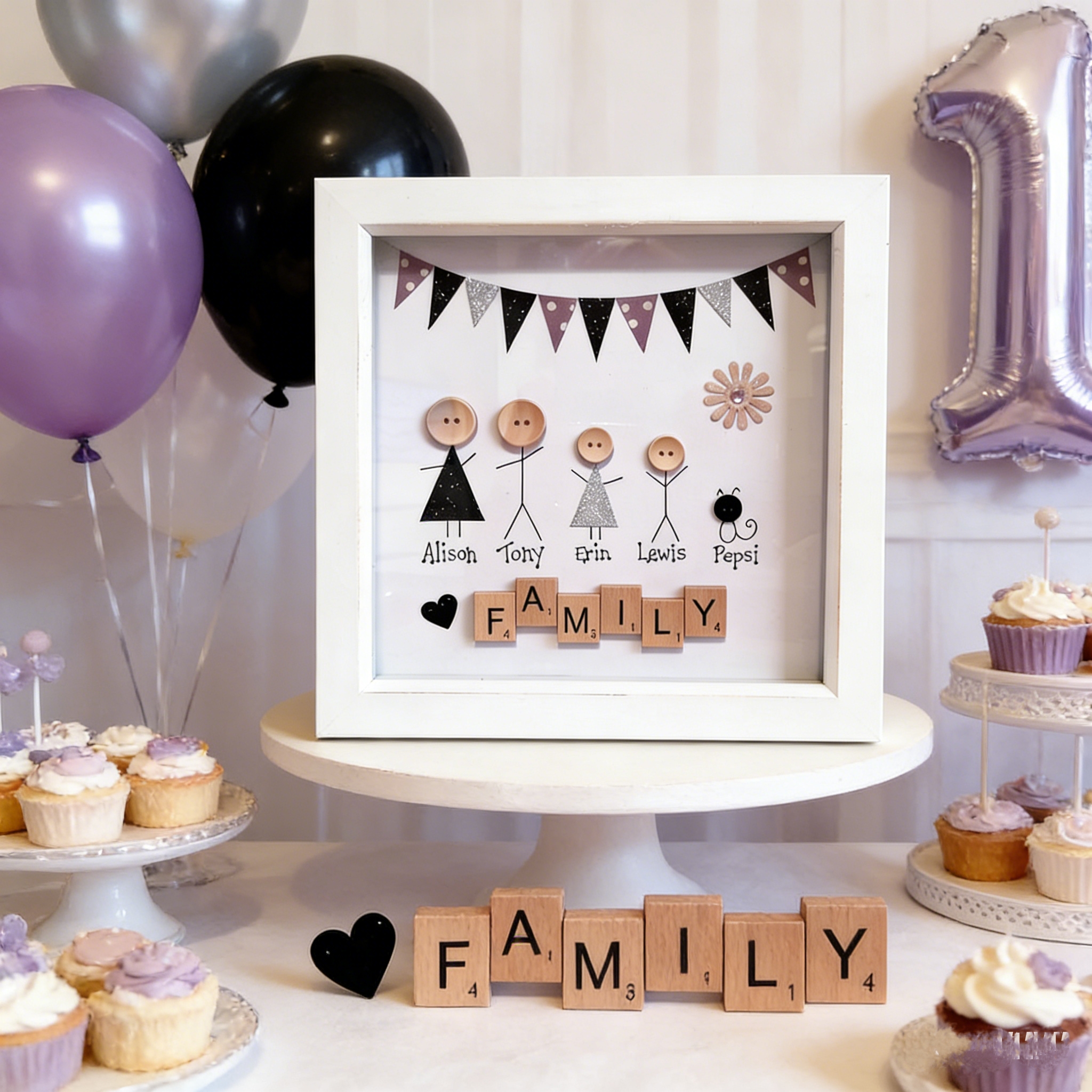 Button Art Decor：A happy family (name and number of people can be customized)