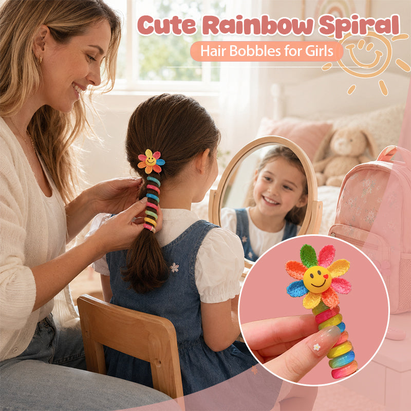 Rainbow spiral kids hair bobble sunflower design