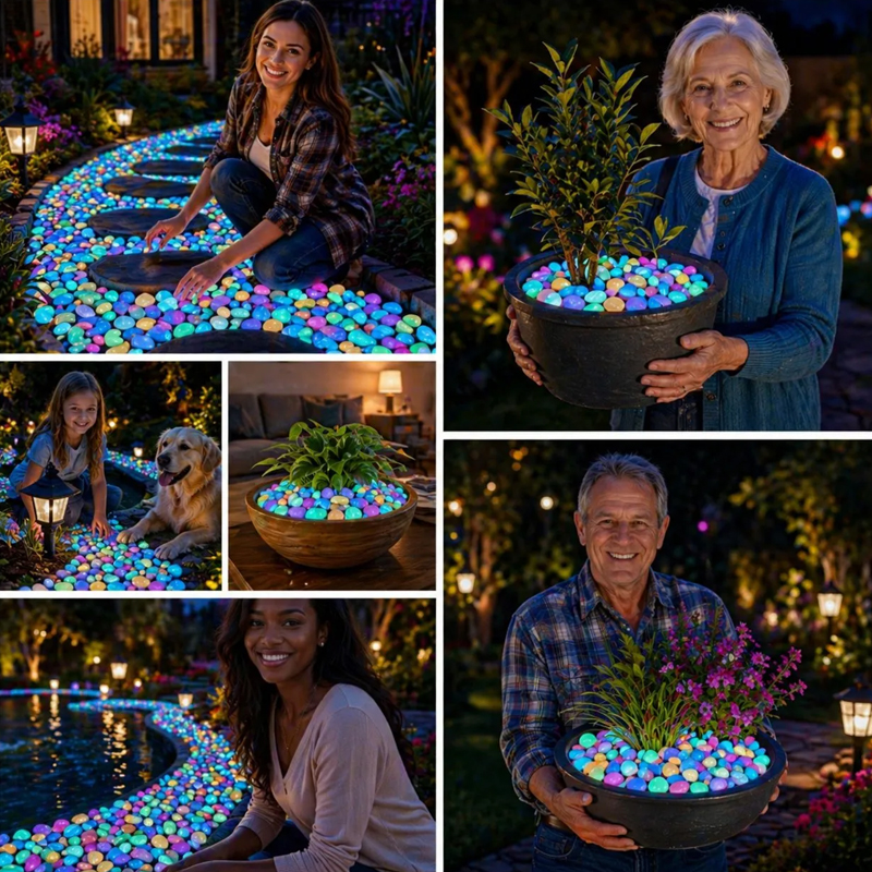 💥Glow-in-the-Dark Garden Pebbles – Decorative Outdoor Landscape Stones for Pathways & Flower Beds ✨🌿