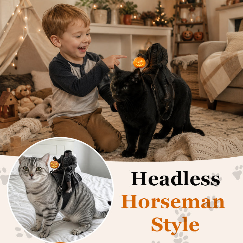 Headless Horseman Cat Costume – Spooky 3D Horse Riding Illusion