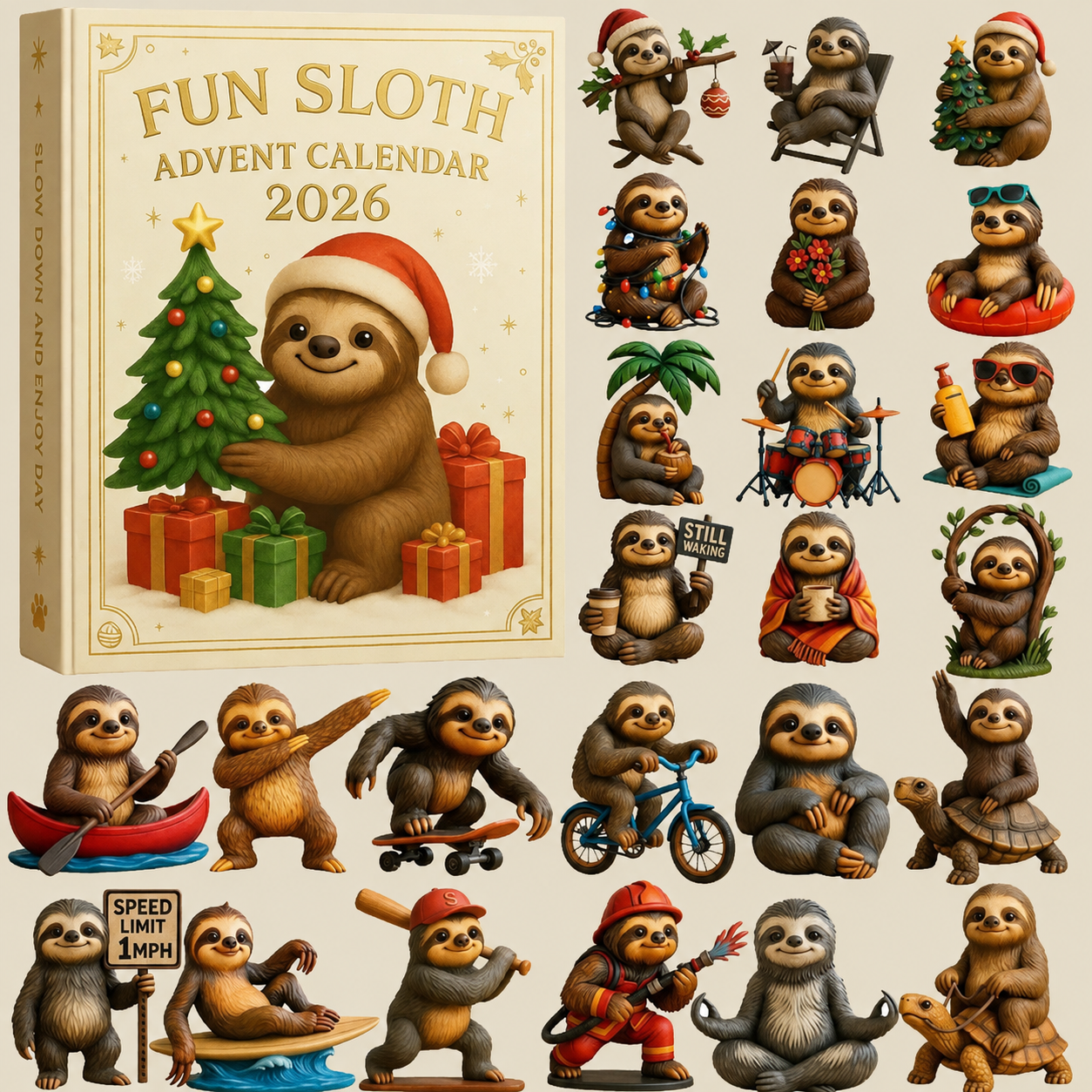 🦥Fun Sloth Christmas Advent Calendar 2026 – Cute Sloth Countdown Collection🎄