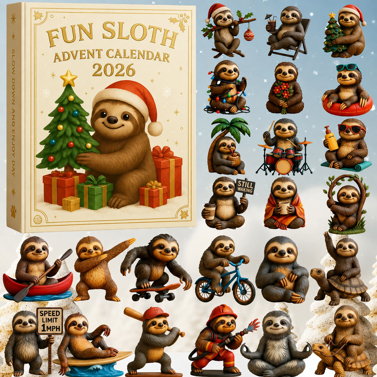 🦥Fun Sloth Christmas Advent Calendar 2026 – Cute Sloth Countdown Collection🎄