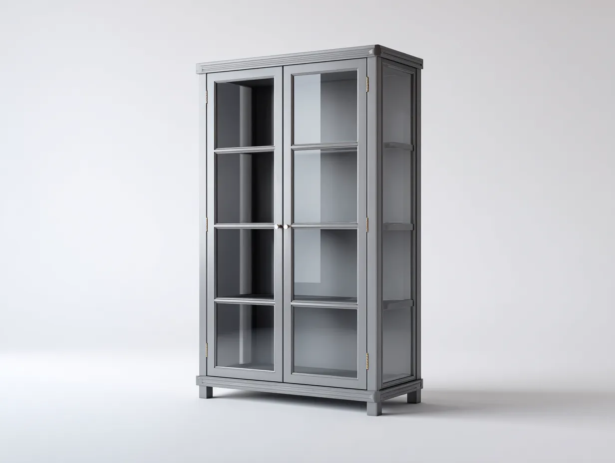 Bücherschrank-Holz-Glas-96x40x182 cm-Grau-Klassischer Stil-Craftuphut