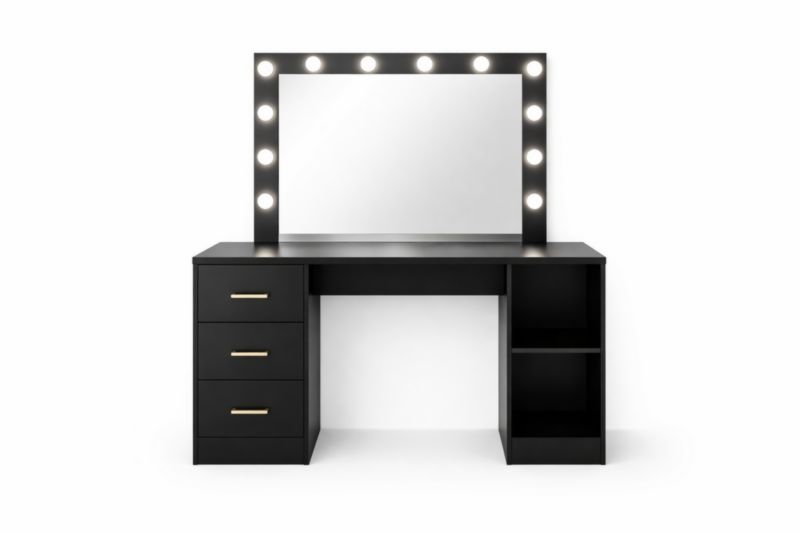 Coiffeuse avec miroir LED en bois MDF noir