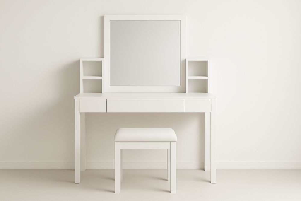 Table de maquillage blanche avec miroir et tabouret inclus