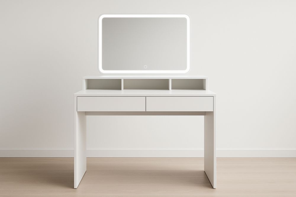 Table de maquillage en MDF avec miroir LED et tiroirs