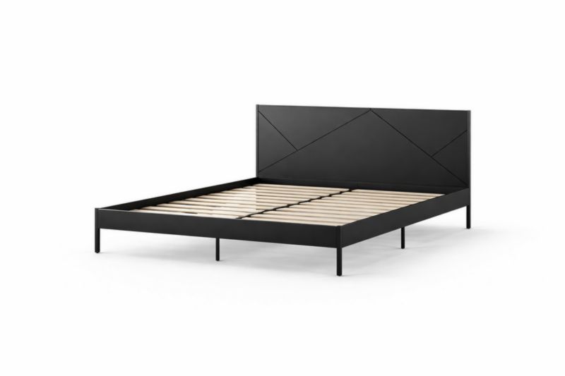 Structure de lit en métal noir avec lattes en bois 200x160 cm