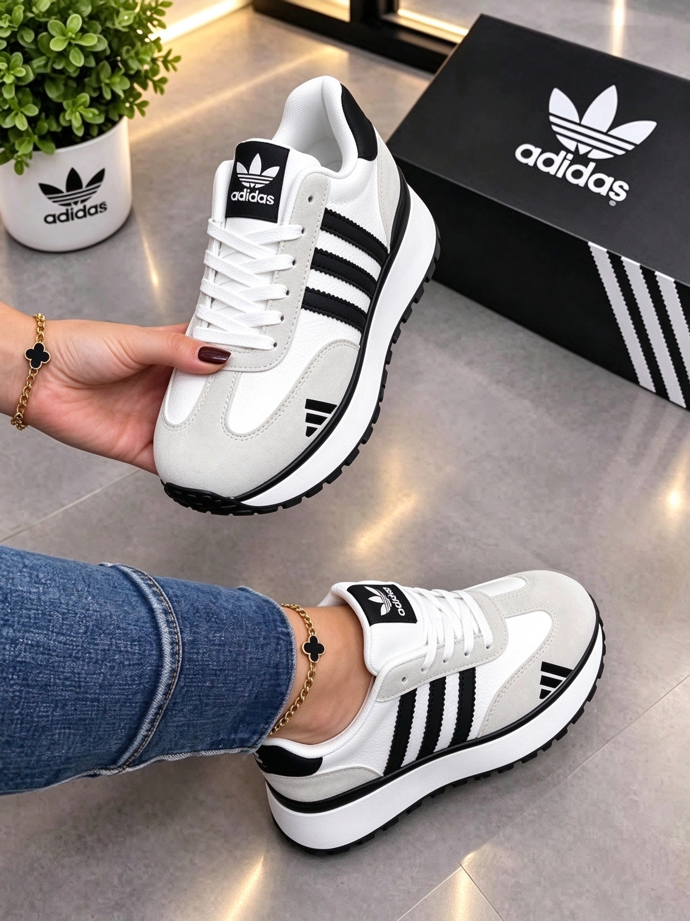 Új, 2026-os Adidas női platform sportcipők – kényelmes, magasságot növelő, vaskos talpú lábbelik