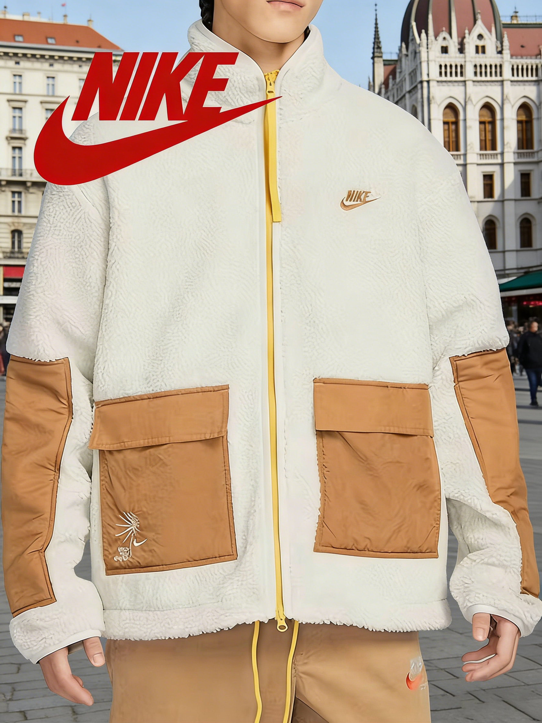 Férfi Állógalléros Sportos Casual Dzseki, Sárgabarack FV4022-072