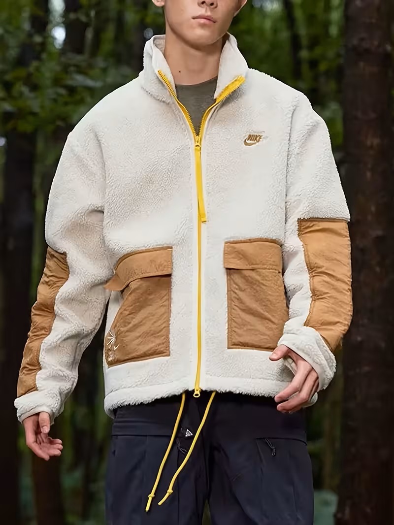 Férfi Állógalléros Sportos Casual Dzseki, Sárgabarack FV4022-072
