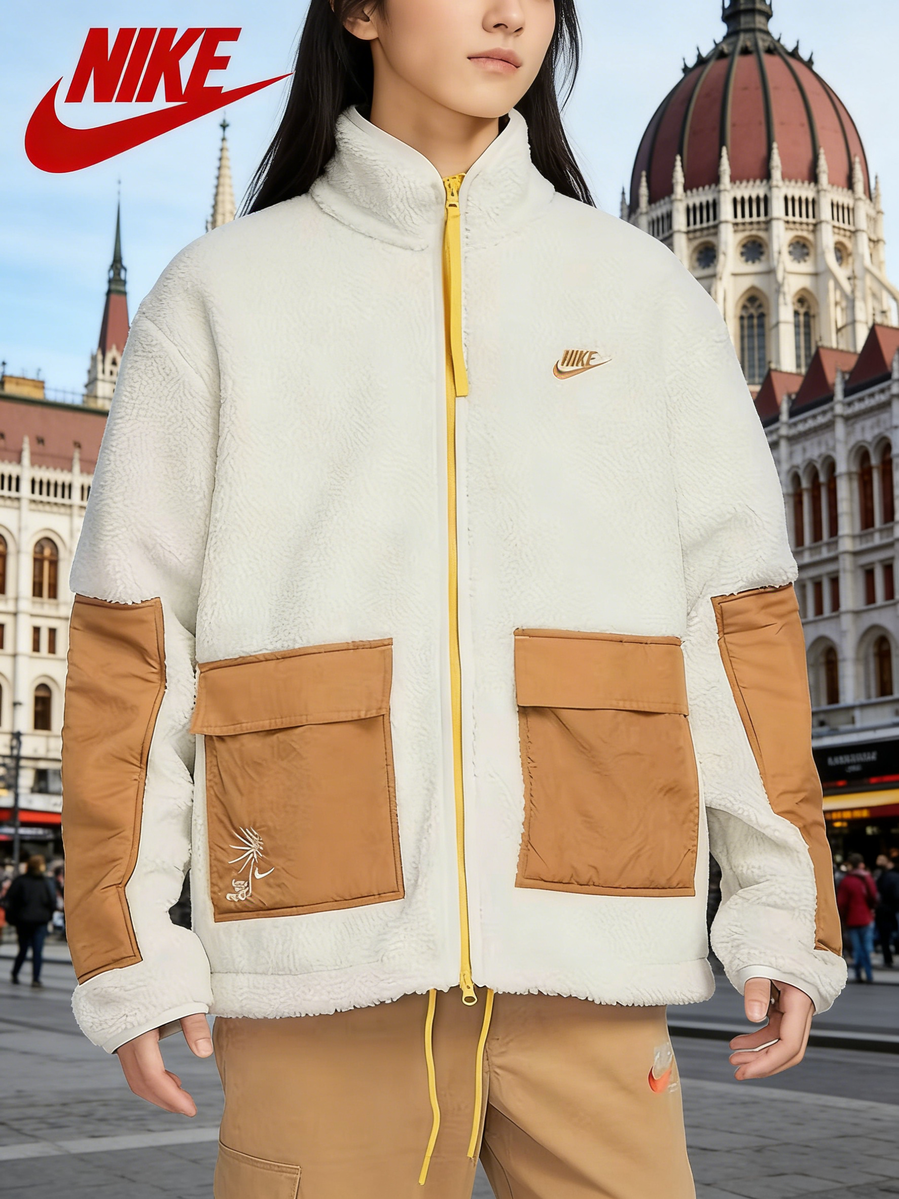 Férfi Állógalléros Sportos Casual Dzseki, Sárgabarack FV4022-072