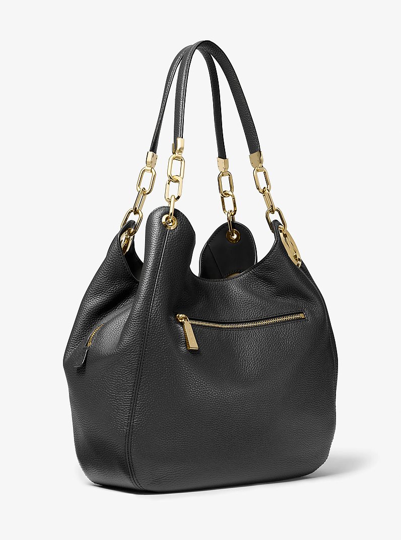 Lillie 大号黑色褶皱皮革单肩包 | Michael Kors
