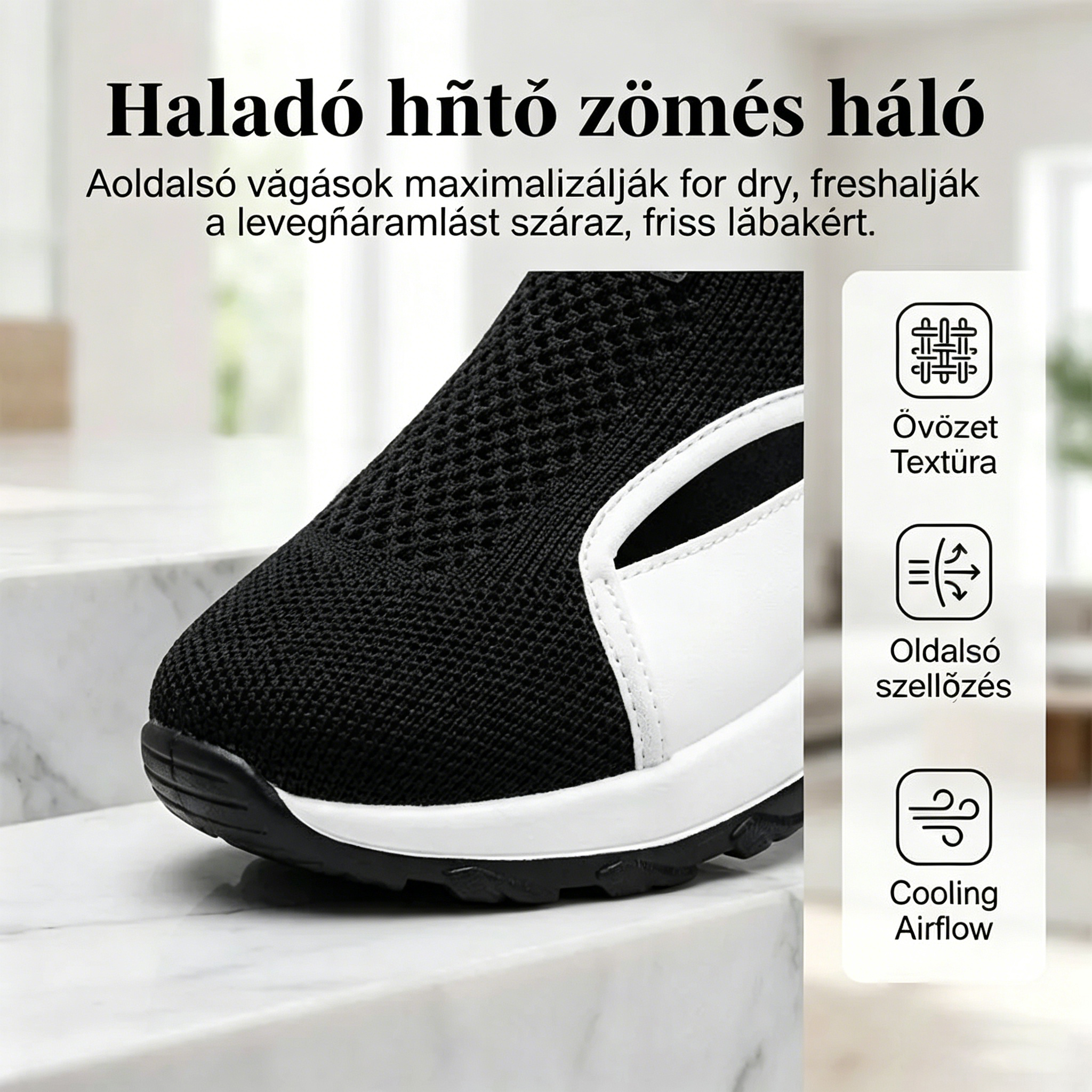 👟✨  Légáteresztő, kivágott női slip-on cipő | Hálós felsőrész, könnyű sétálócipő, nyári 💨