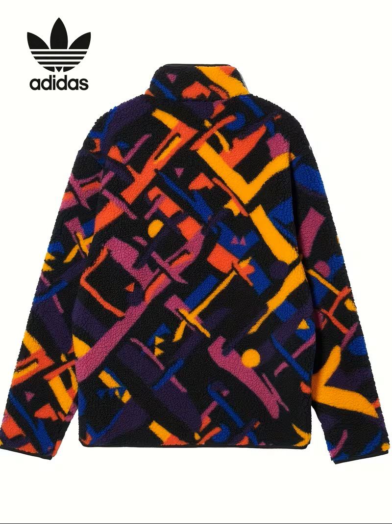 Adidas férfi Color-Block Jacket II8478 - Vibrant Purple, Blue, Yellow és Orange Patchwork Design, V-nyak, cipzáras, hosszú ujjak, normál szabás tavaszi/őszi hétköznapi viselet, tavaszi külsőruházat, sportos stílus, tartós anyag