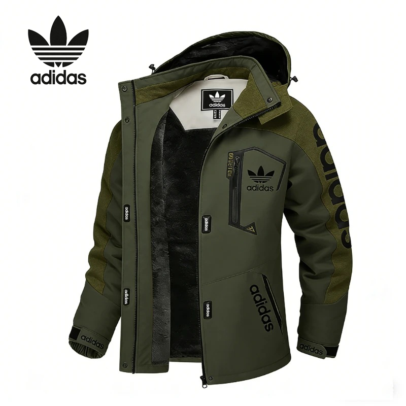 Férfi vízálló, szélálló és meleg Adidas kapucnis kabát luxus bőr szegéllyel, több színben kapható, mindennapi viseletre, ingázásra és randevúkra is alkalmas, szűk szabással.