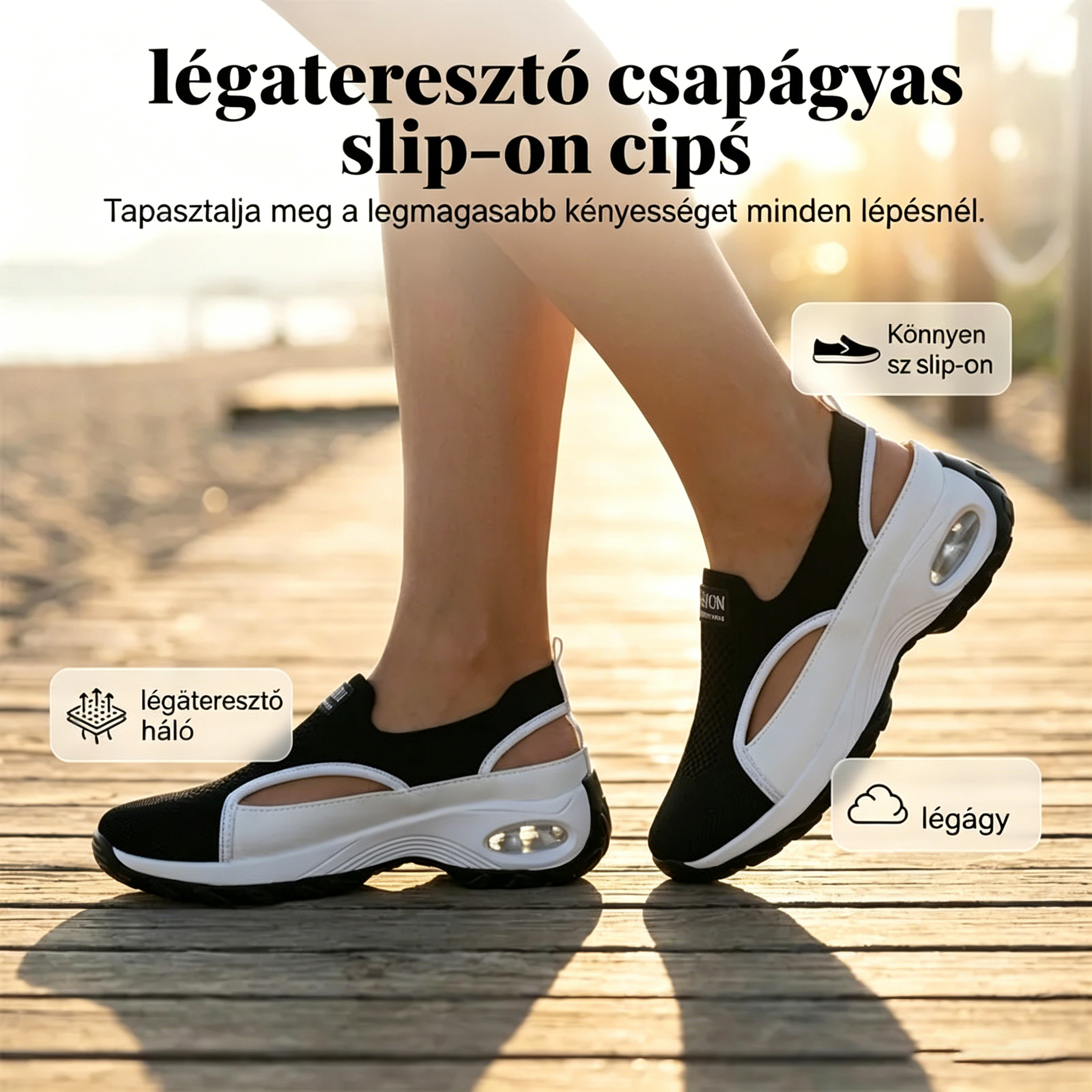 👟✨  Légáteresztő, kivágott női slip-on cipő | Hálós felsőrész, könnyű sétálócipő, nyári 💨