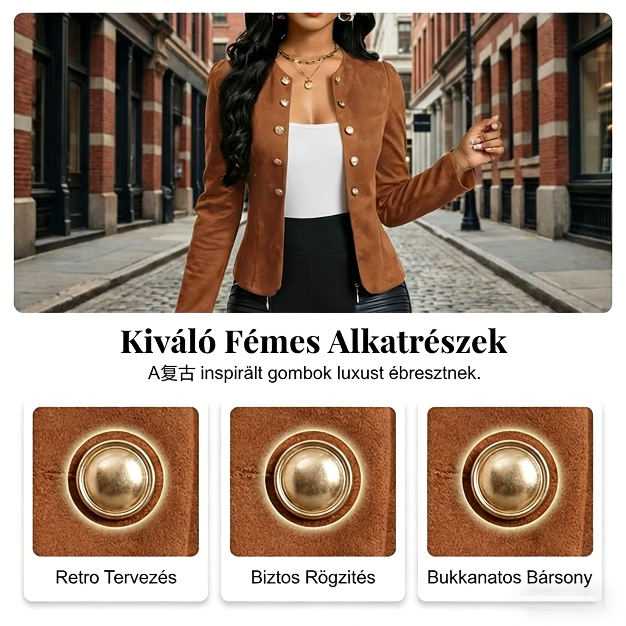 🔥🎁Új 49% KEDVEZMÉNY🔥Női művelúr gallér nélküli, nyitott elejű kabát