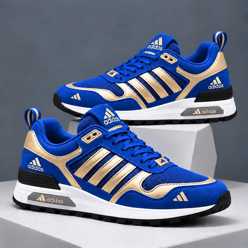 adidas niebiesko-złote sneakersy retro – zdjęcie 3