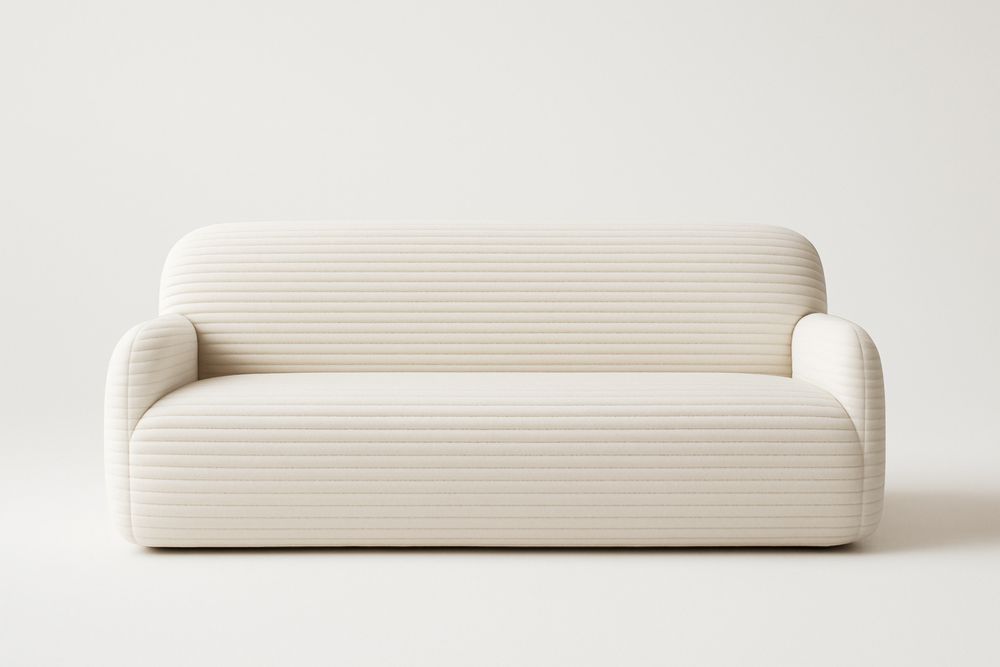 Canapé 2 places en tissu polyester beige avec structure en bois massif