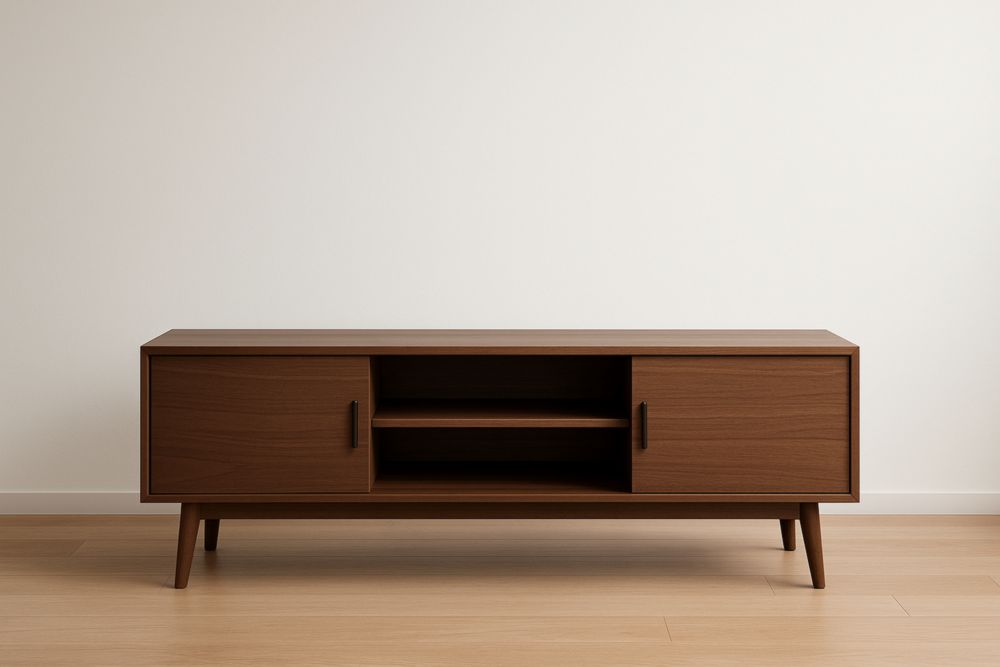 Meuble TV en bois avec étagères noyer 150x40x50 cm